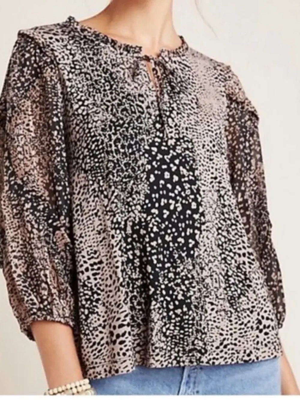 Maeve Anthropologie Metallic Leopard Balloon Sleeve Blouse – Size 2X, Boho